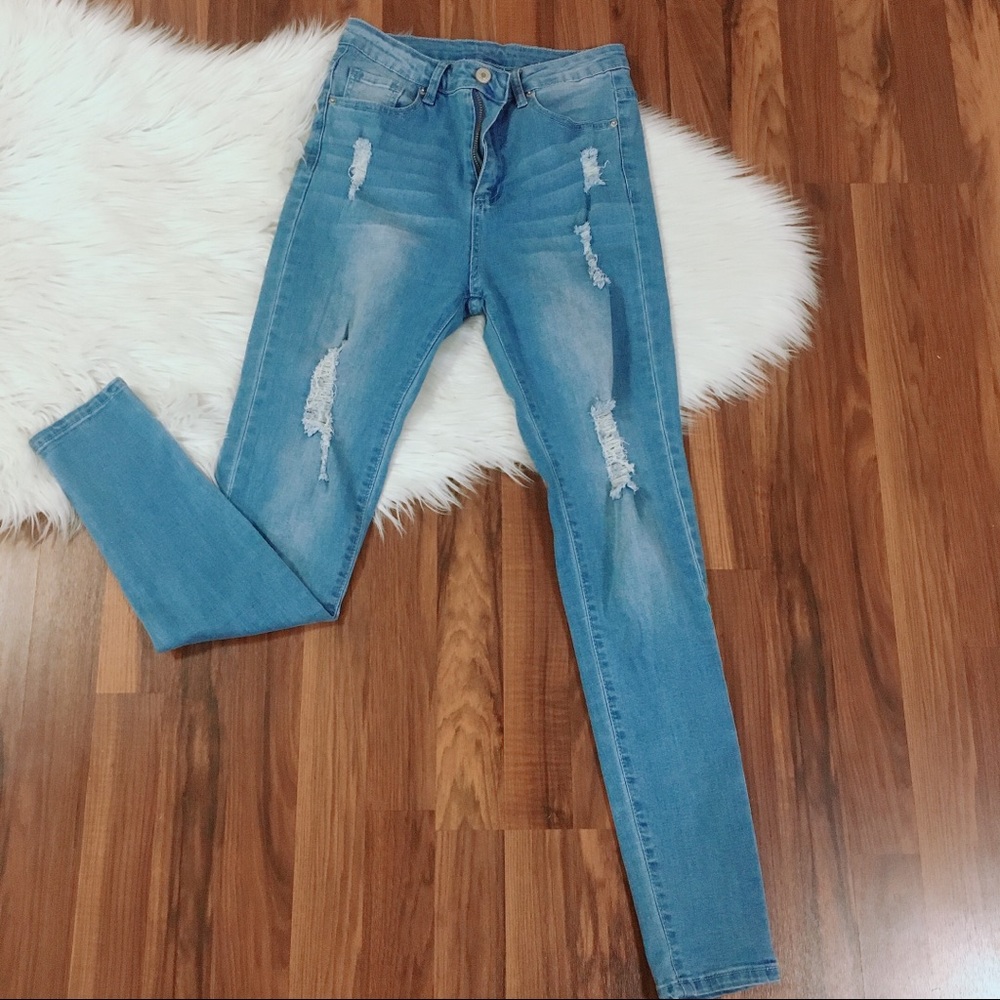 Women SHEIN Blue Jeans Size S Stretch Ripped Pockets High Rise Waist